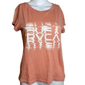 RVCA Short Sleeve Soft Graphic Tee Peachy Pink & White Size XS